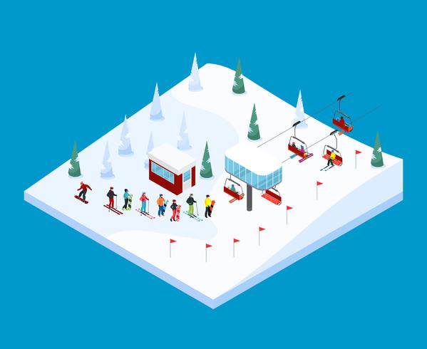 Skiing Mountain Isometric Landscape vector