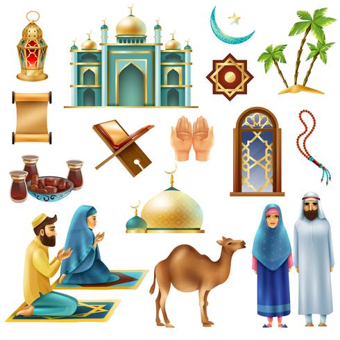 Ramadan Kareem Mubarak Symbols Icons Set vector