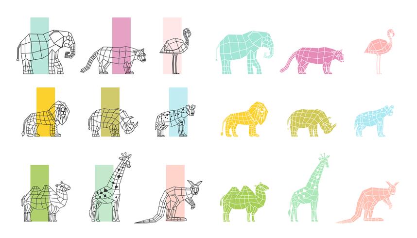 Wild Animals Flat Polygonal Icons Set vector