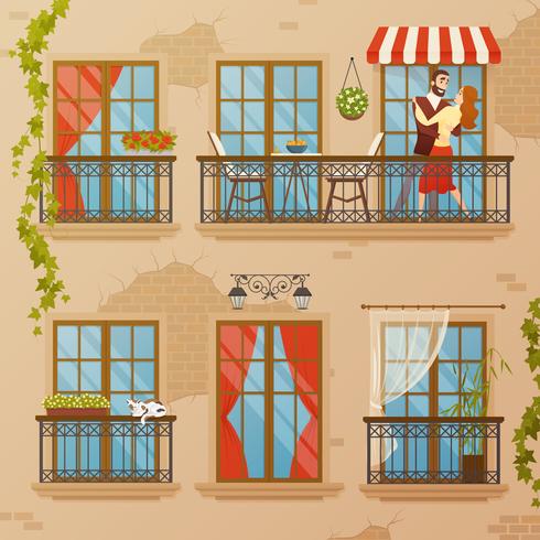 Classic Window Balconies Composition vector