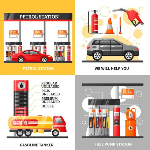 Gas And Petrol Station 2x2 Design Concept vector