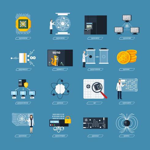 Iconos planos de computación cuántica vector