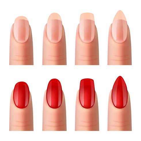 Set de imágenes realistas de manicura de uñas de mujer. vector