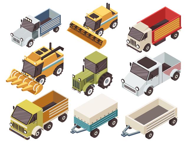 Farm Vehicles Isometric Set vector