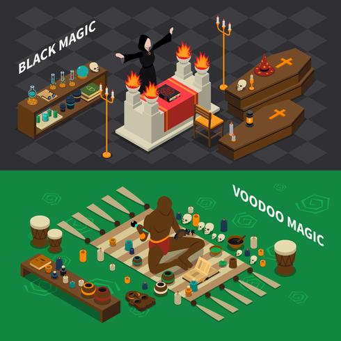 Sorcery Isometric Horizontal Banners vector