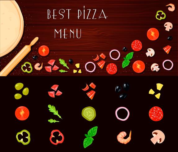 Juego de verduras relleno de pizza vector