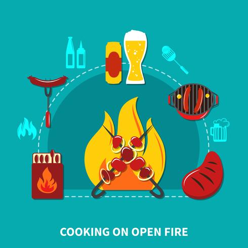 Cocinar en fuego abierto vector