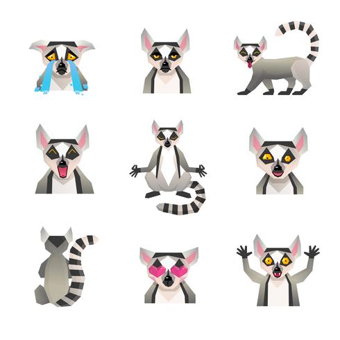 Polygonal Lemur Icon Set vector