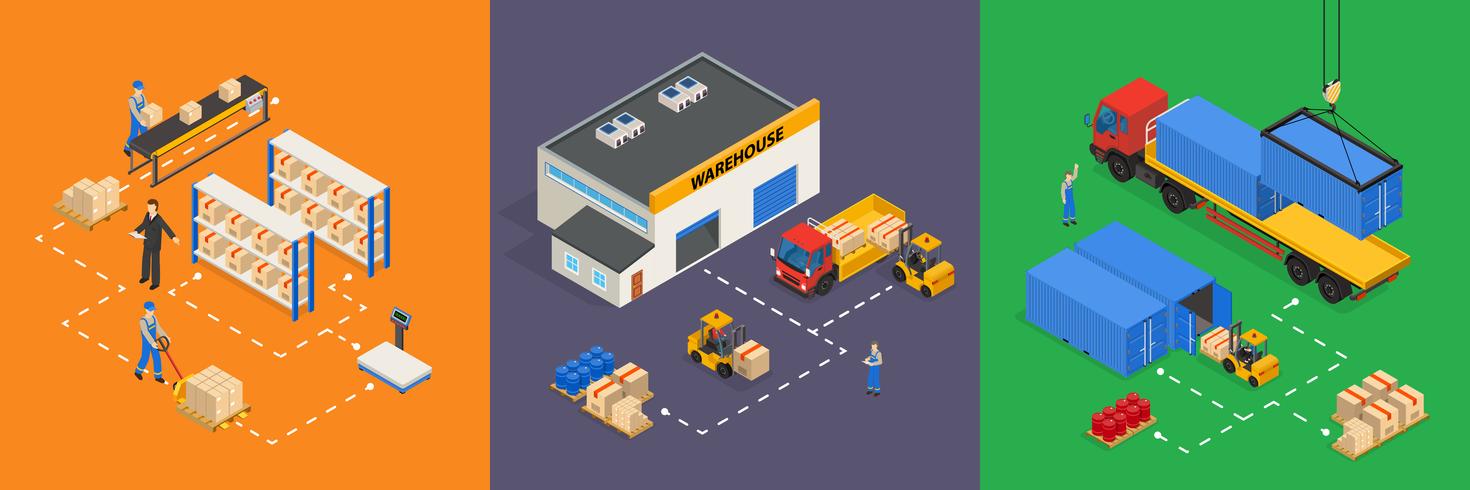 Warehouse Isometric Vector Illustrations