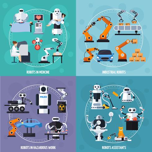 Robots Concept Icons Set  vector