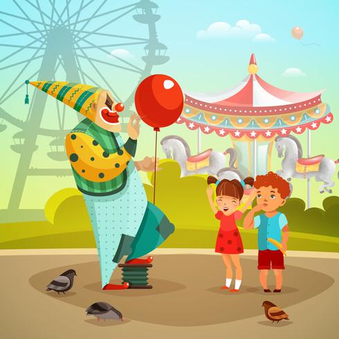 Parque de atracciones circo payaso ilustración plana vector