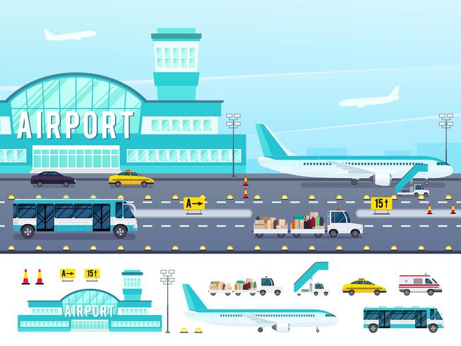 Ilustración de estilo plano de aeropuerto vector