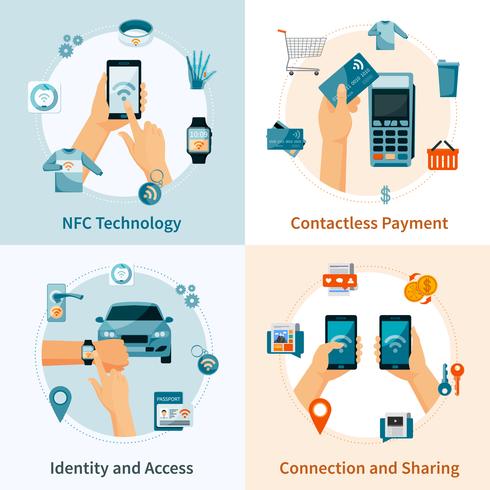 NFC Technology Flat Style Compositions vector