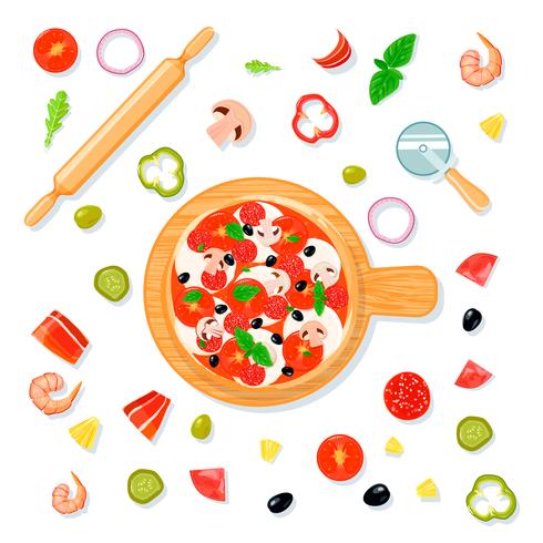 Pizza Set Cartoon Composition vector