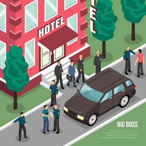 Big Boss With Security Isometric Illustration vector