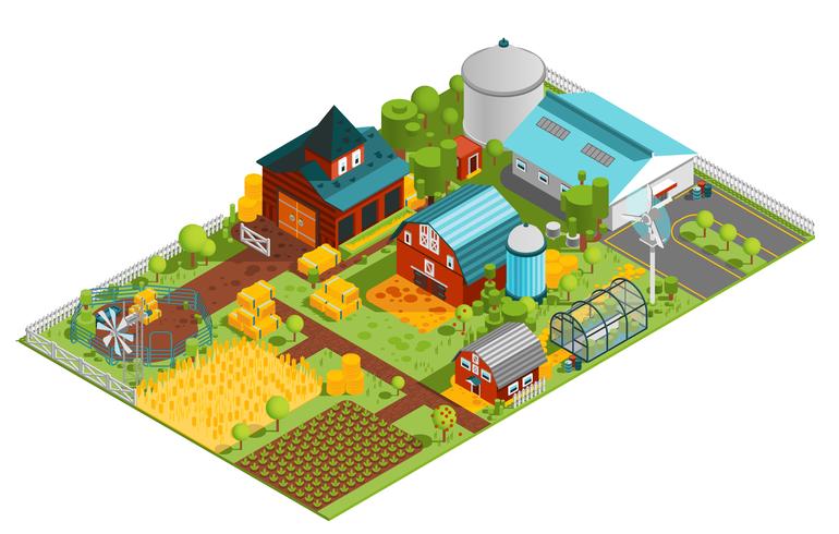 Rural Farm Isometric Composition vector