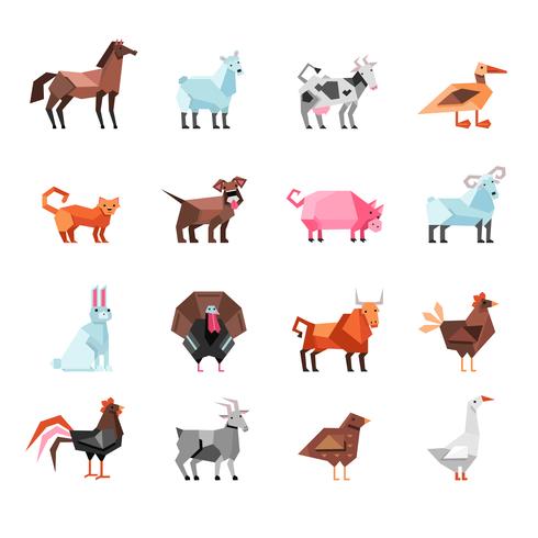 Geometric Farm Animals Set vector