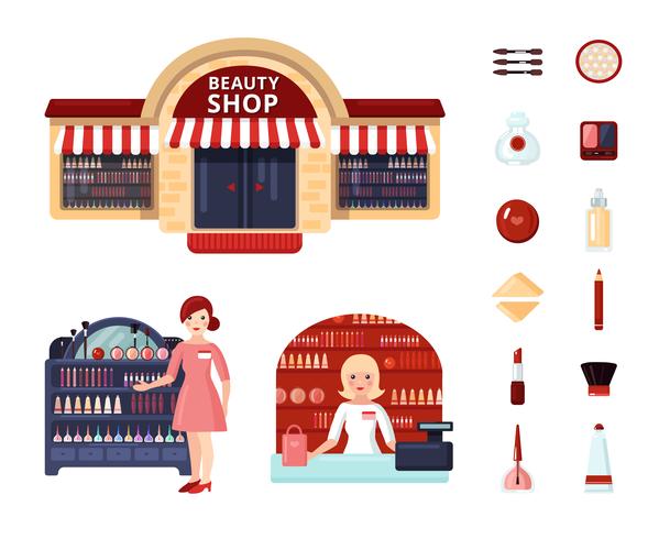 Conjunto de iconos de tienda de belleza vector