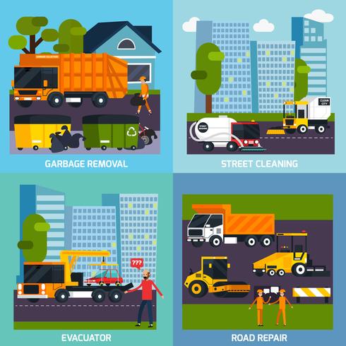 Special Transport 2x2 Flat Design Concept  vector