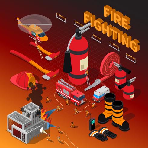 Firefighter Isometric Composition vector