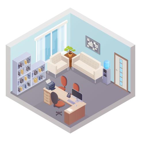 Isometric Office Interior With Boss Workplace vector