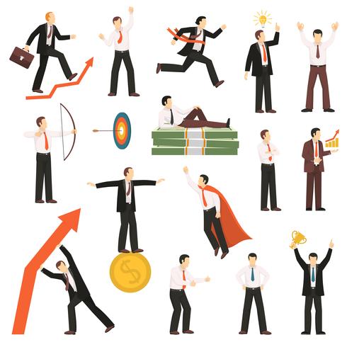 Successful Businessman Flat Icons Collection  vector