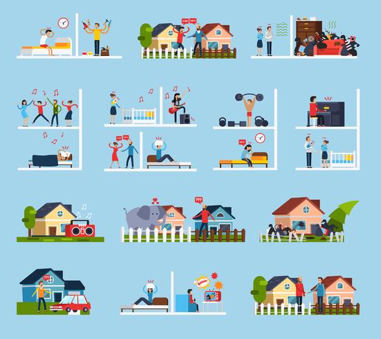 Conflicts With Neighbors Icons Set  vector