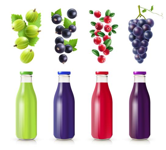 Realistic Bottles With Berry Juice Set vector