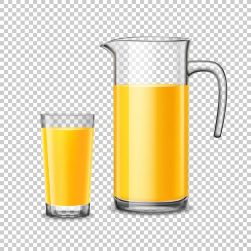 Glass And Pitcher With Orange Juice On Transparent Background vector