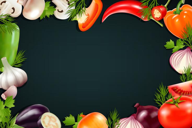 Fondo negro con marco de verduras de colores vector