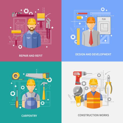 Construction work concept square composition banner  vector