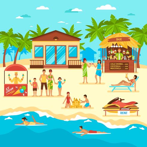 Ilustración de estilo plano de playa vector