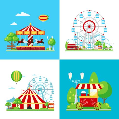 Composición coloreada del parque de atracciones vector