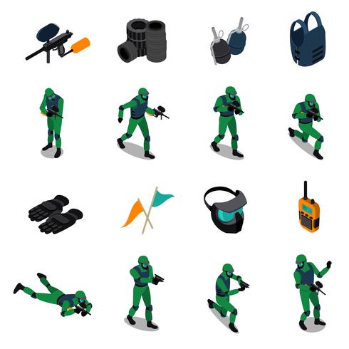 Paintball Isometric Icons Set vector