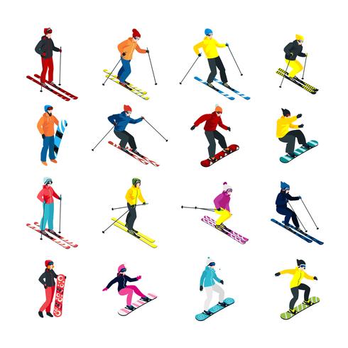 Skiing isometric set vector