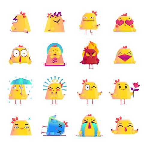 Conjunto grande de iconos de dibujos animados de pollo iconos vector