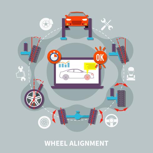 Concepto de diseño plano de alineación de ruedas vector