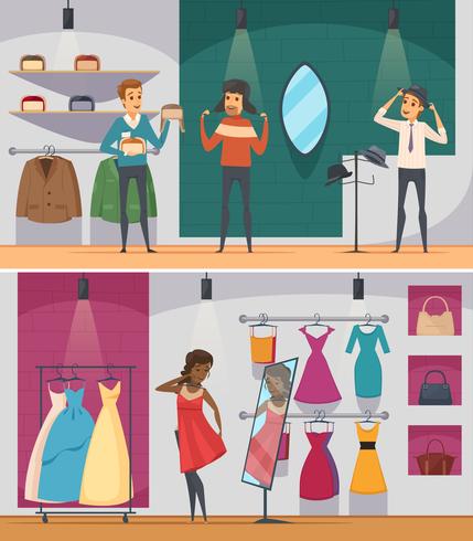 Trying Shop Flat People Composition Set vector