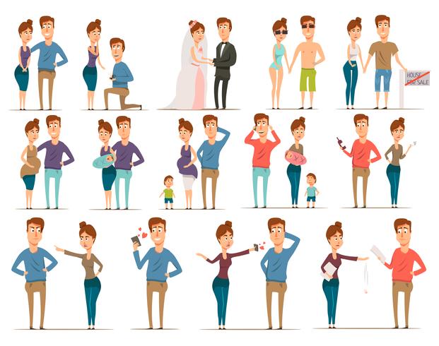 Marriage Flat Characters Set vector