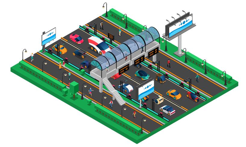 Plantilla isométrica de transporte futurista vector