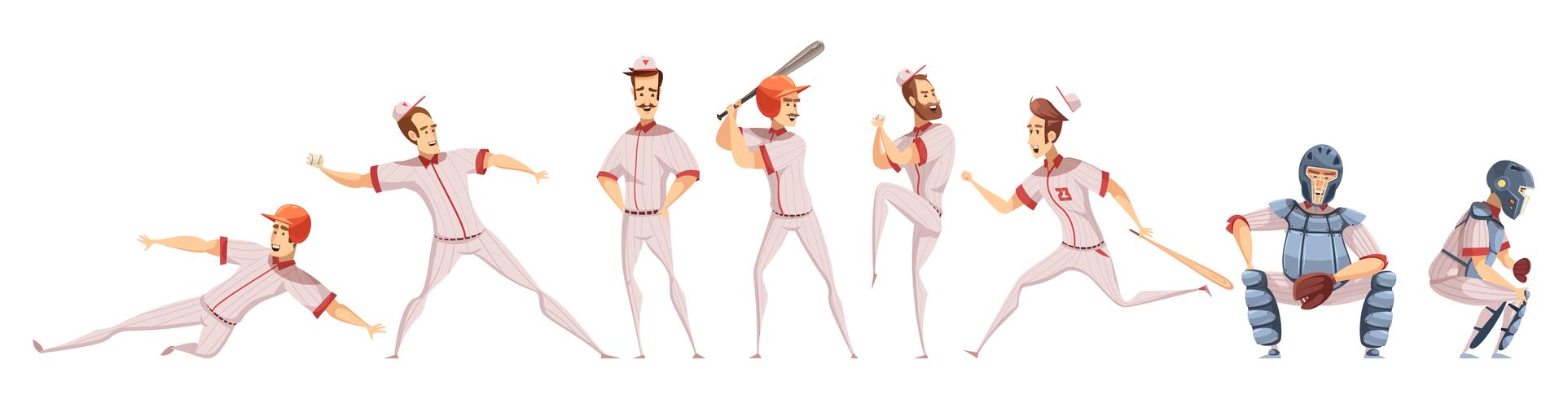 Baseball Players Colored Icons Set - Download Free Vectors, Clipart