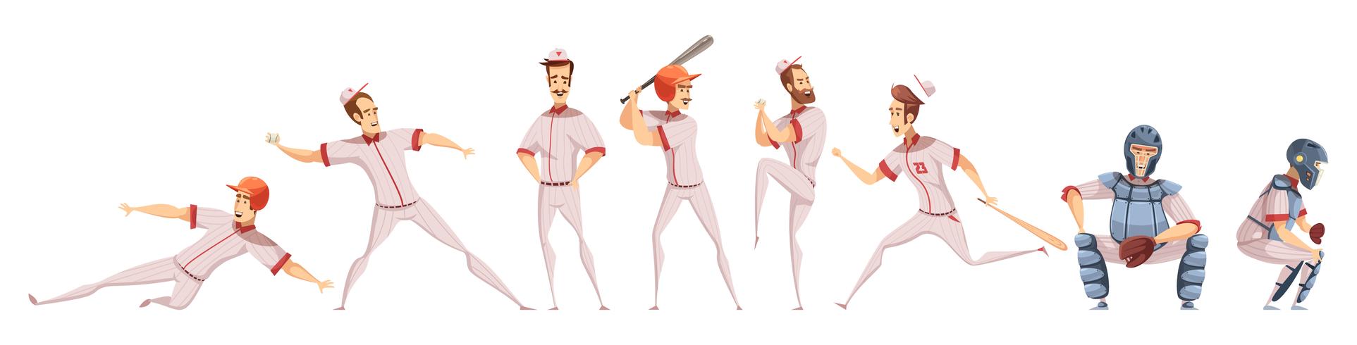 Conjunto de iconos de colores de los jugadores de béisbol vector