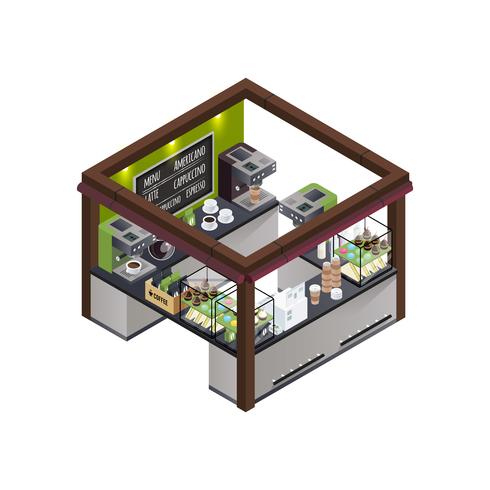 Coffee Kiosk Isometric Composition vector