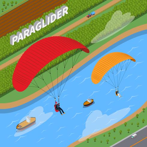 Ilustración isométrica de parapente vector