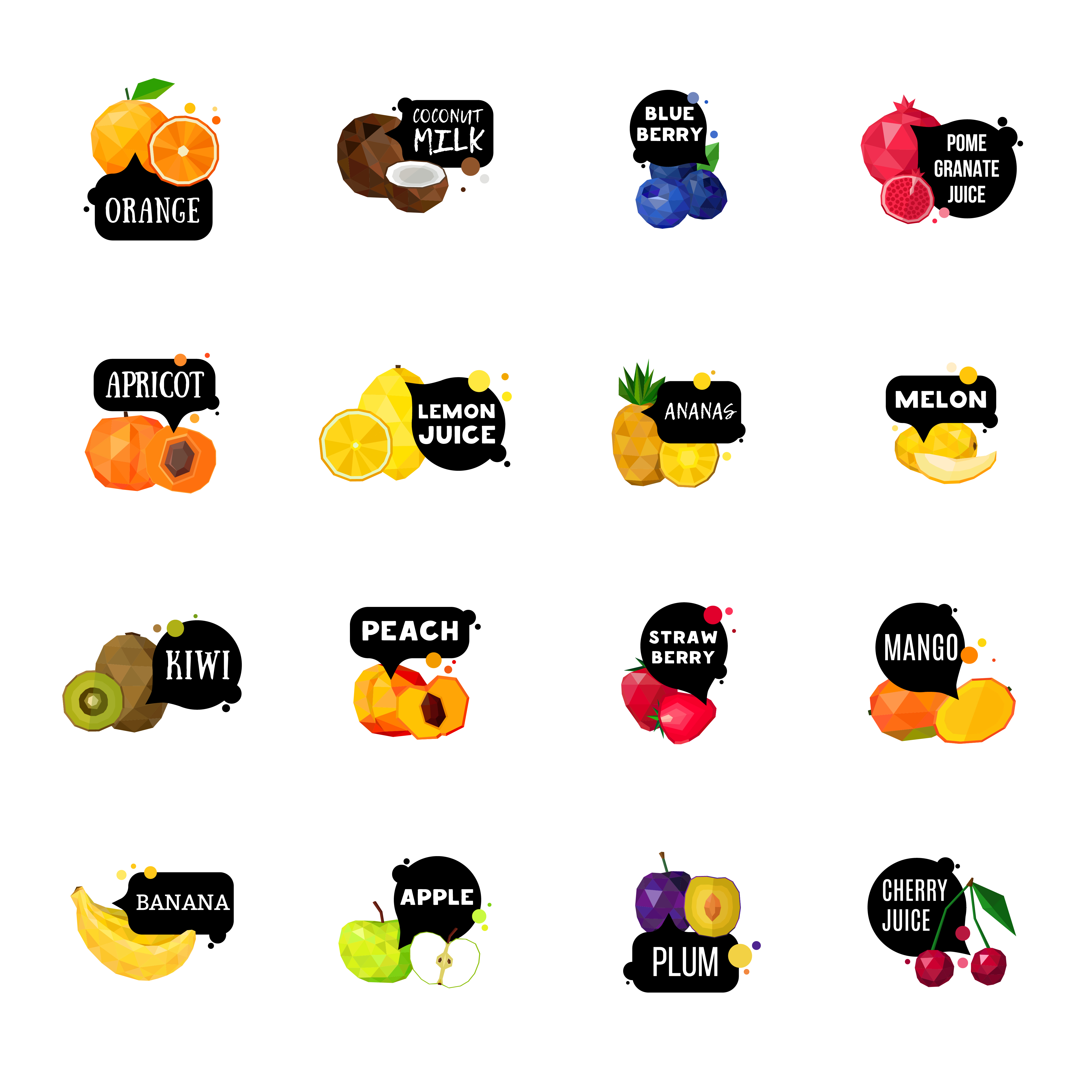 Fresh Fruits Labels Polygonal Icons Collection 481937 Vector Art at Vecteezy