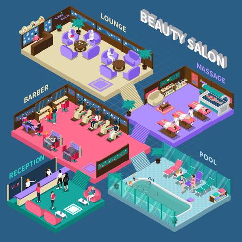 Multistory Beauty Salon Isometric Illustration vector