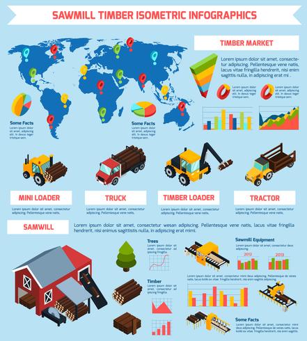 Infografía isométrica del mercado de la madera vector