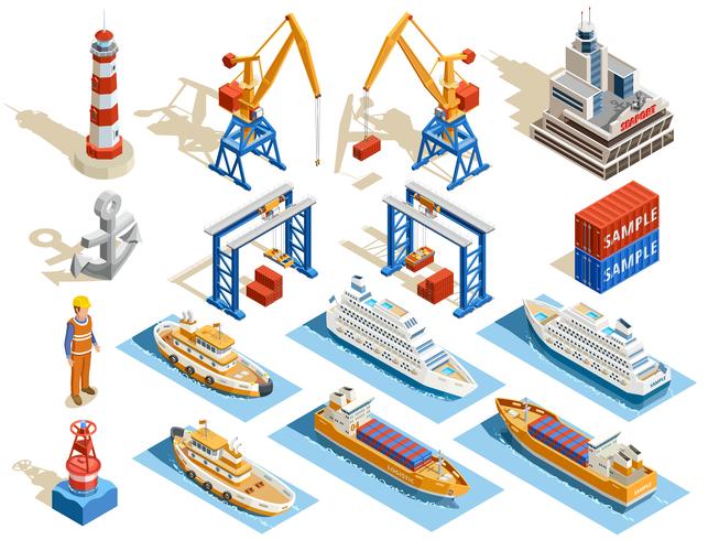 Seaport Isometric Set  vector