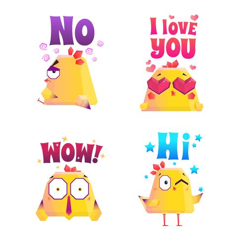 Chicken Polygonal Sticker Set vector