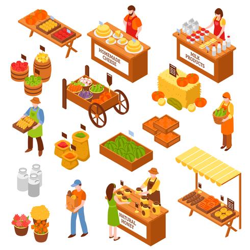 Farmers  Marketplace Isometric Set vector